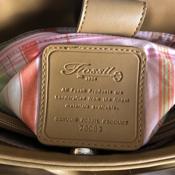 Fossil Woven Fabric Double Strap Shoulder Bag Purse with Plaid Lining - Picture 12 of 16